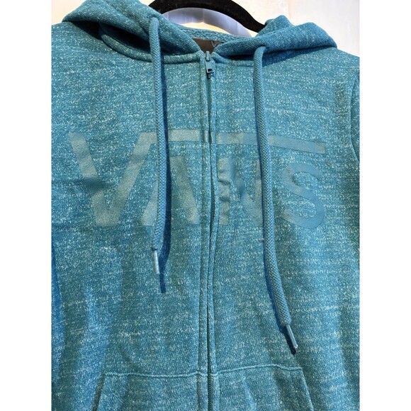 Vans Full Zip Hoodie Women XS Teal Blue Heather Logo Sweatshirt - Picture 2 of 10